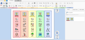 A visual timetable for the week using symbols